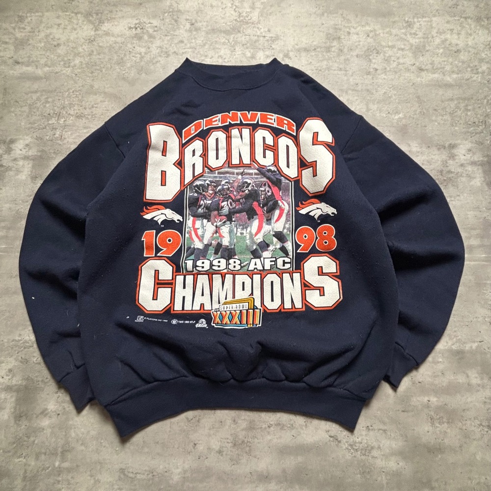 Tultex Denver Broncos Sweatshirt Medium Navy 1998 AFC Champions Super Bowl 33